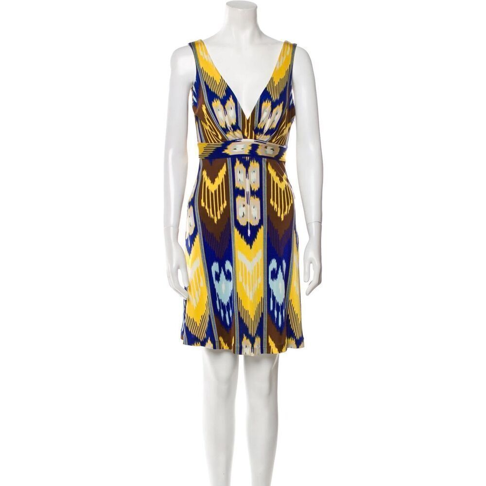 Tory Burch Silk Ikat Print Plunge Mini Dress Women’s XS